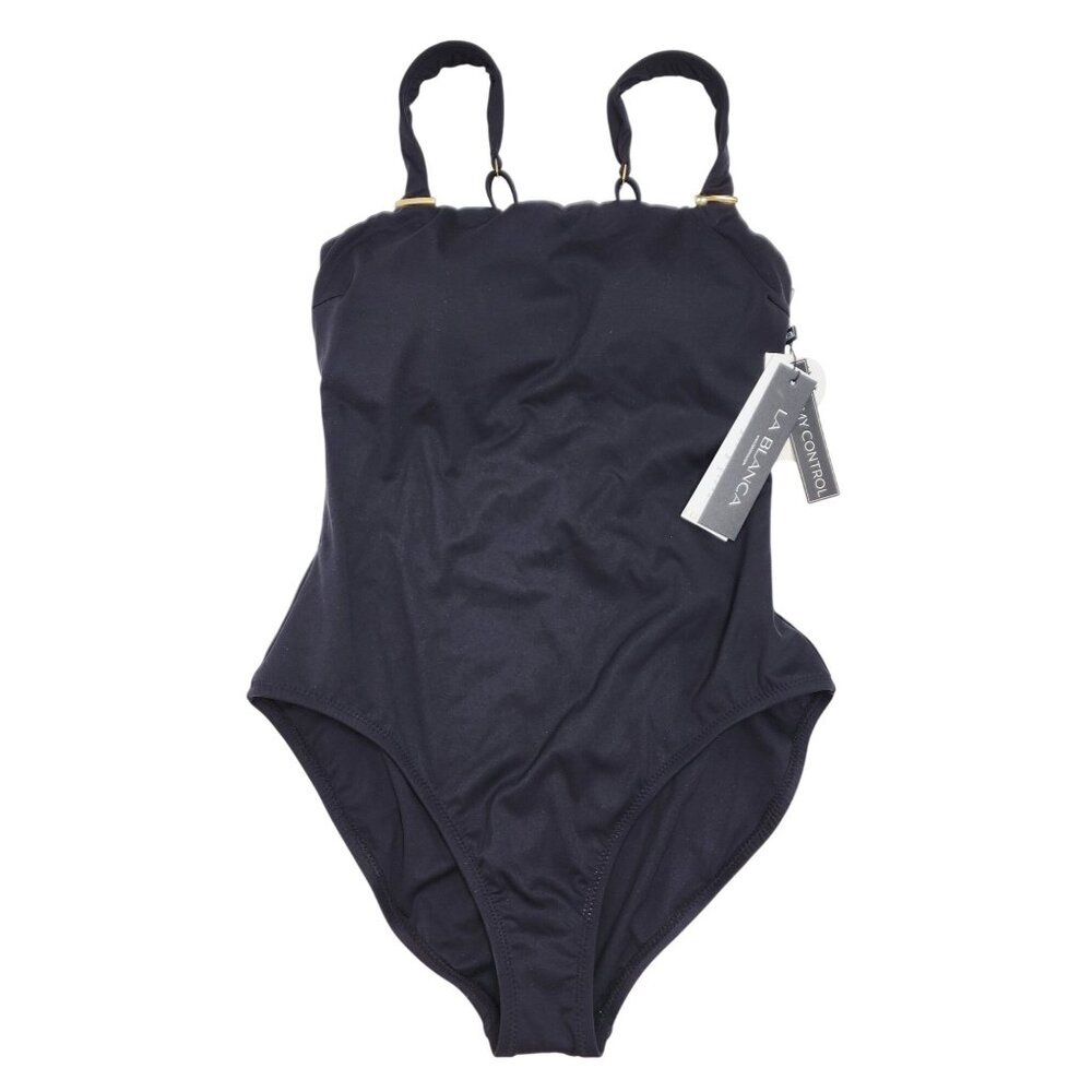 La Blanca Womens Black One-Piece Swimsuit With Adjustable Straps  Size 14